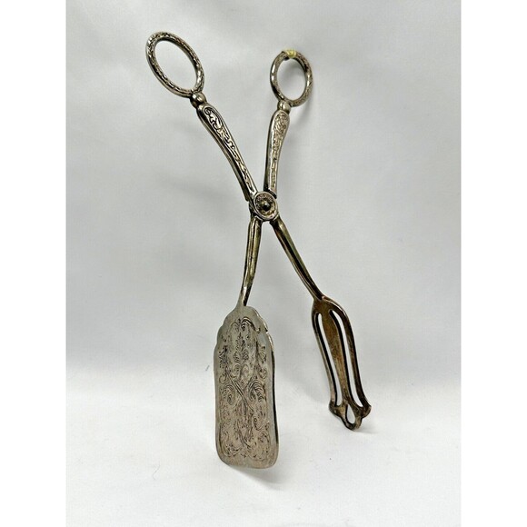 VINTAGE Silver Plate 8" Scissors ServingTongs - Pastry/Salad/Sandwich - Wedding - Picture 8 of 14